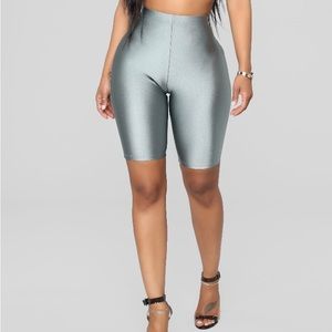 Curves Biker Shorts, Metallic Silver